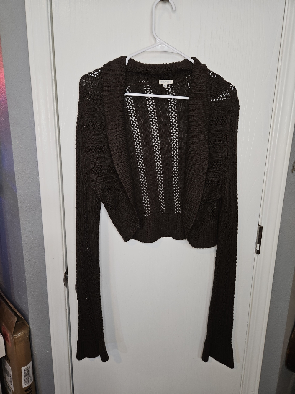 Maurices Open-Weave Cropped Cardigan Sweater - Brown